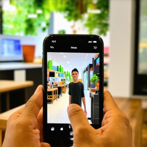 A person holding a phone recording a video of a local shop interior to improve map pack ranking.