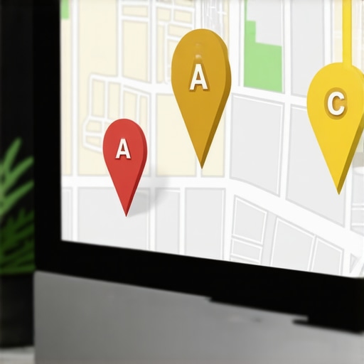 A digital map showing local business ranking pins.