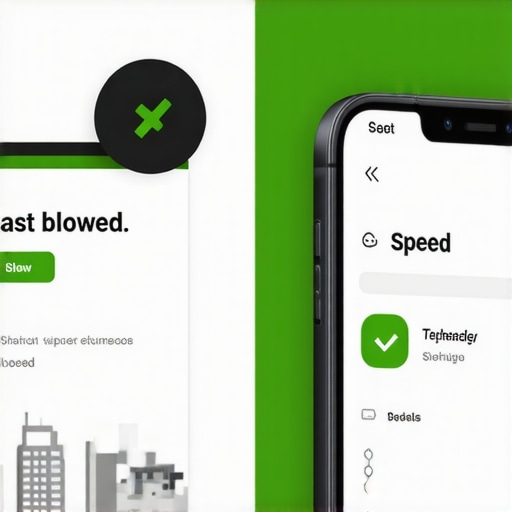 Illustration comparing a slow-loading mobile site and a fast-loading site to show impact on local search visibility.