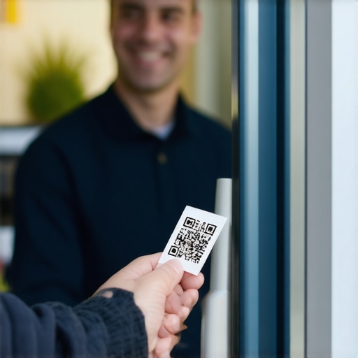 A service professional using a QR code card to simplify the review process for a customer at the job site.