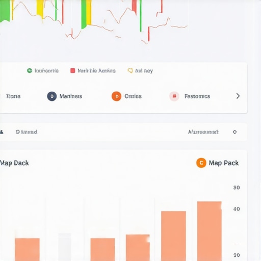 Digital dashboard displaying local search ranking improvements and map pack listing metrics over time.