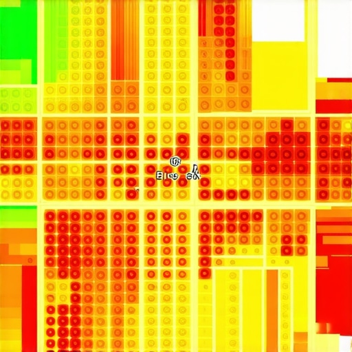 A heatmap illustrating how business map pack rankings fluctuate based on searcher location.