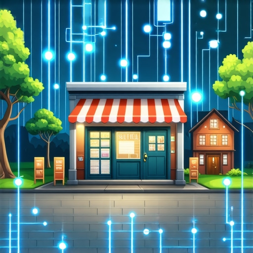 Digital illustration of a local business website receiving backlinks from neighborhood sources