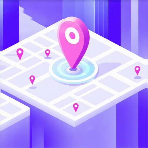 Digital map with signal pulses showing business proximity and ranking strength.