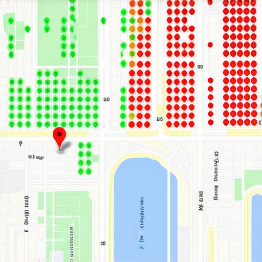A local SEO rank tracking grid showing business map pack performance across a city neighborhood.