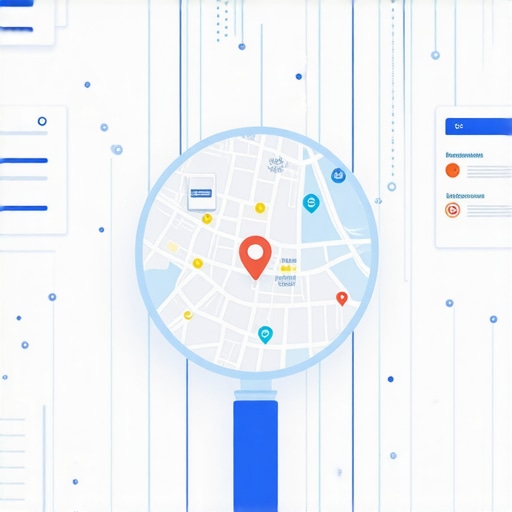 A conceptual map showing business ranking factors and data overlays for local SEO.