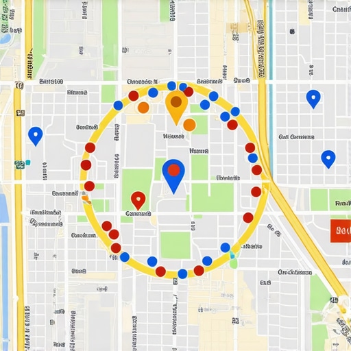 3D map showing business pin density and search radius circles