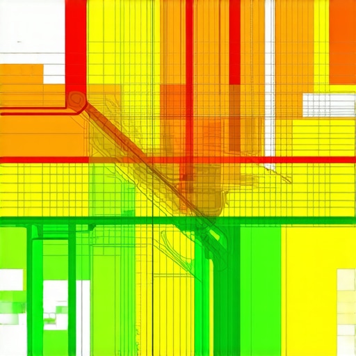 A local SEO map showing ranking strength across different city blocks.